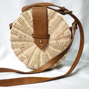 Marabelle Women's Straw Bag Round Rattan Leather Strap/Closure Boho